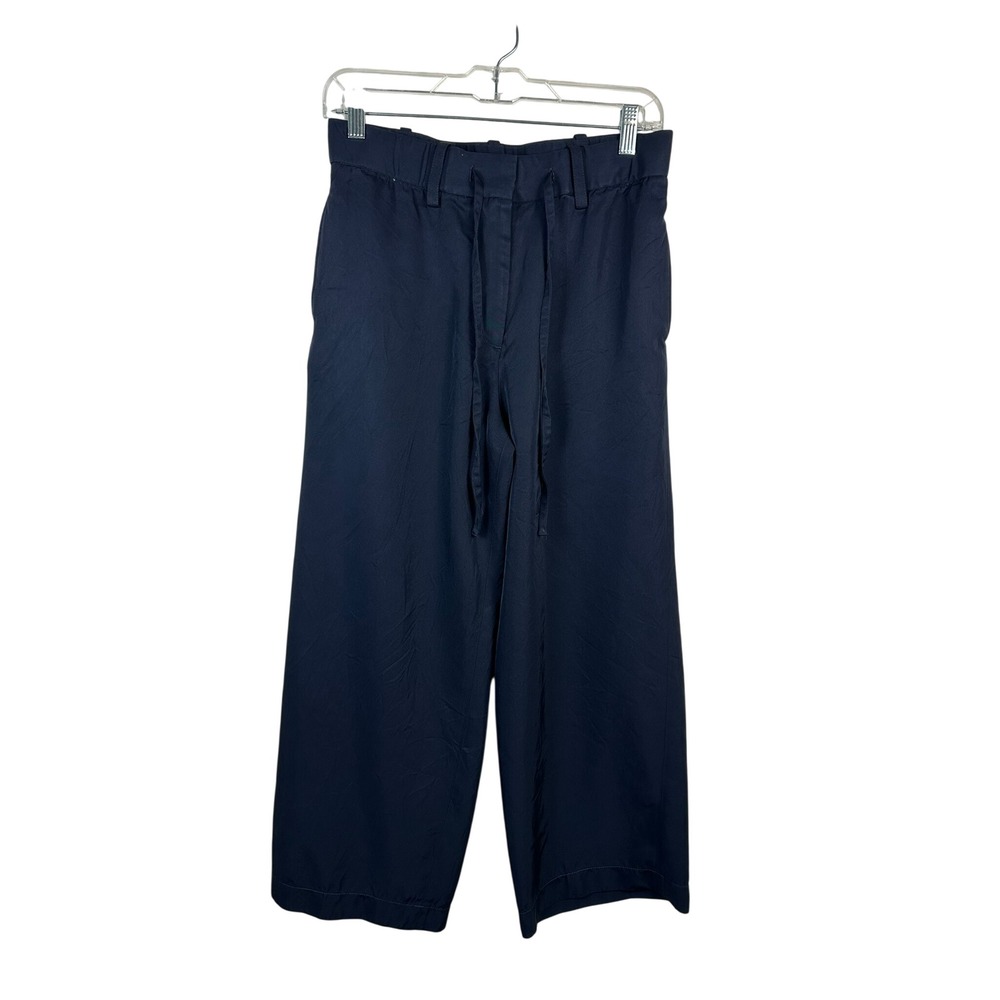 COS Wide Leg Pants Women 6 Navy Blue Excellent Drawstring Acetate Trousers